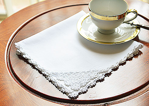 White colored Crochet Napkins. Cotton. 17" x 17" napkins.